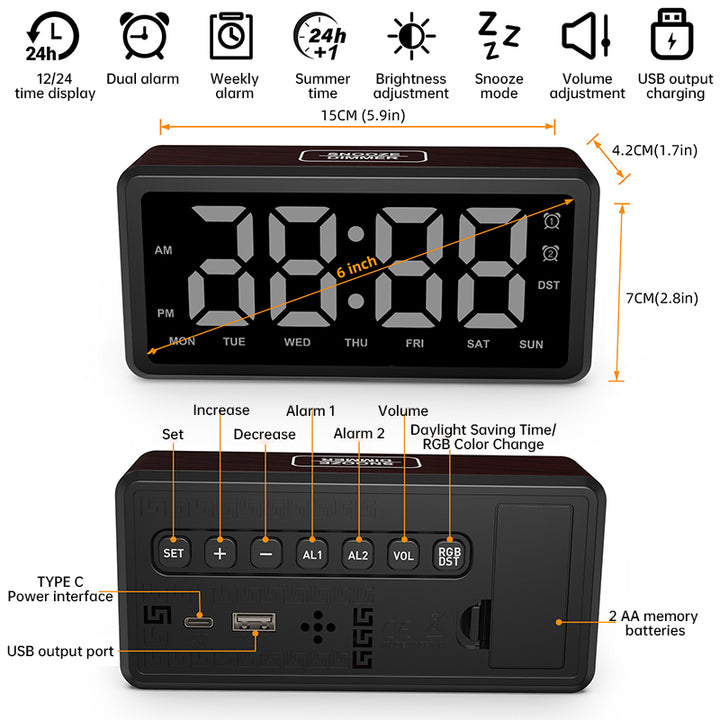 RGB Color-Changing Dimming, Daylight Saving Time & , Desktop Electronic Alarm Clock